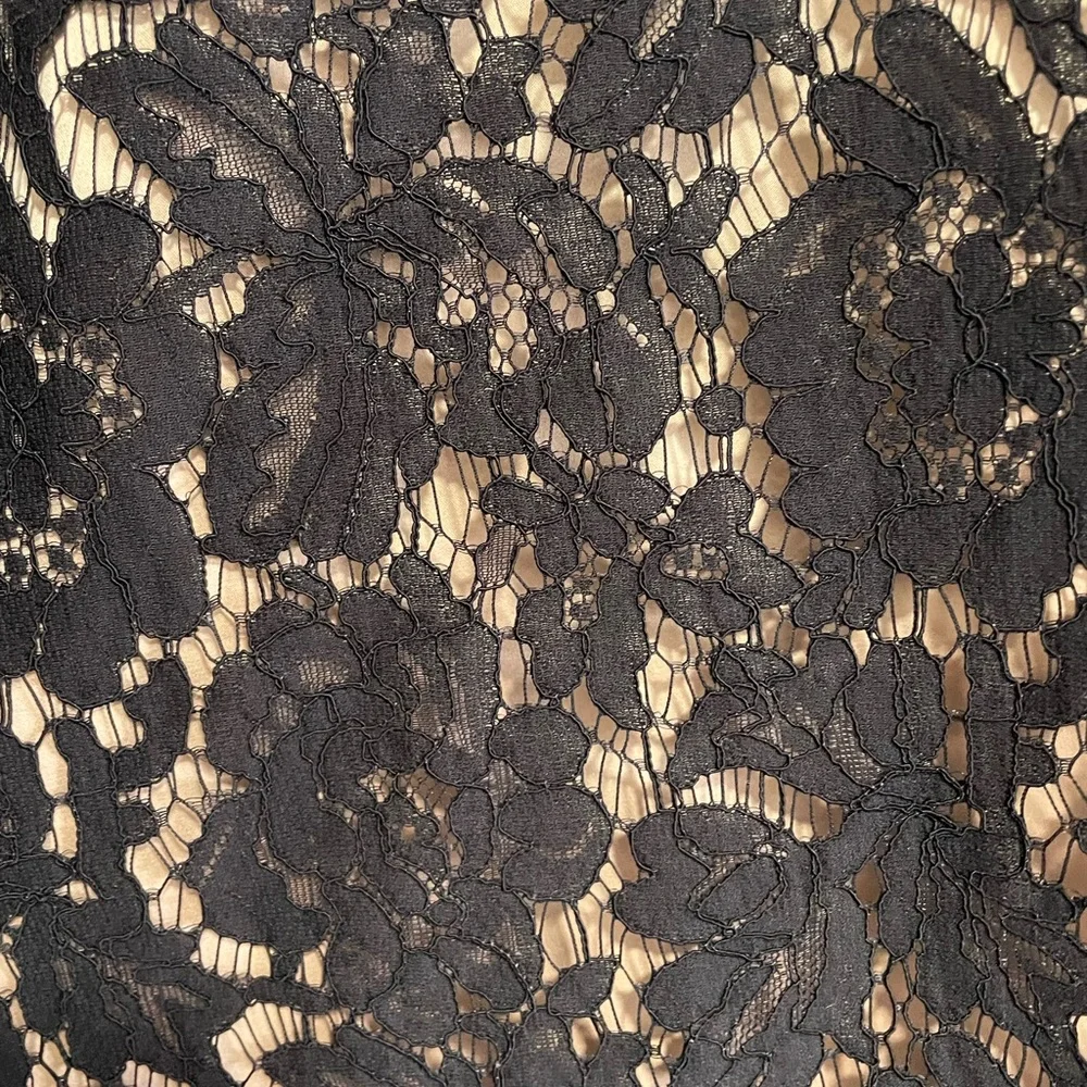 Vince Camuto Black Lace 3/4 sleeve Women's dress with Nude Underlay Size8 - Picture 5 of 5